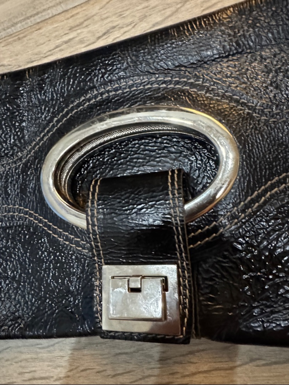 Vin Baker Black Leather Wristlet Clutch with Silver Accent - Picture 5 of 14
